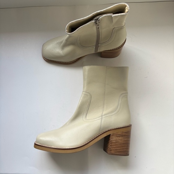 Anthropologie Seychelles Leather Turbulent Chunky Ankle Boot Cream Sz 8 - Picture 3 of 10